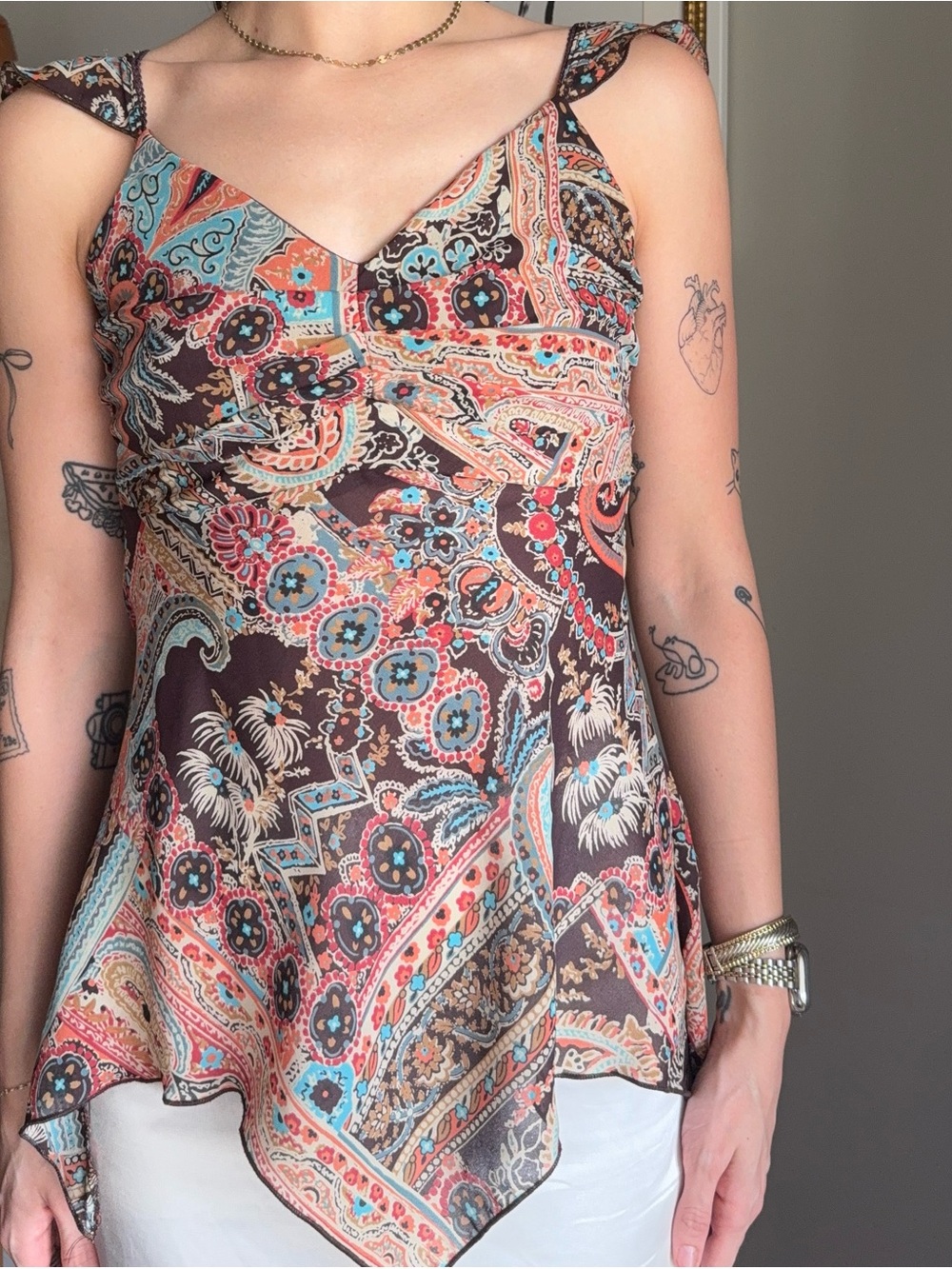 Y2K Bohemian Paisley Handkerchief Tank Top - Multicolor